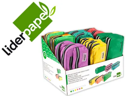 Imagen Bolso escolar liderpapel portatodo expositor de 12 unidades colores y modelos surtidos