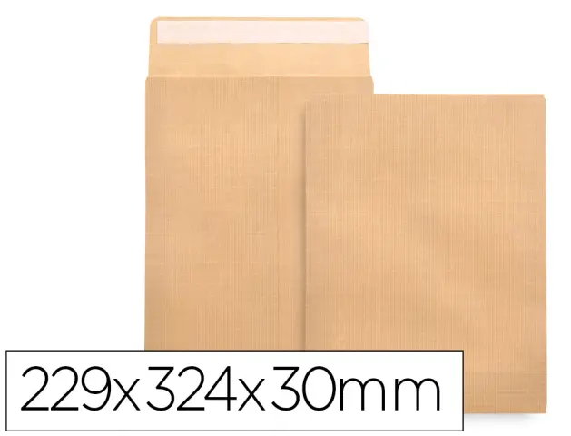 Imagen Sobre liderpapel bolsa fuelle kraft 229x324x30 mm solapa tira de silicona papel 120 gr caja de 50 unidades