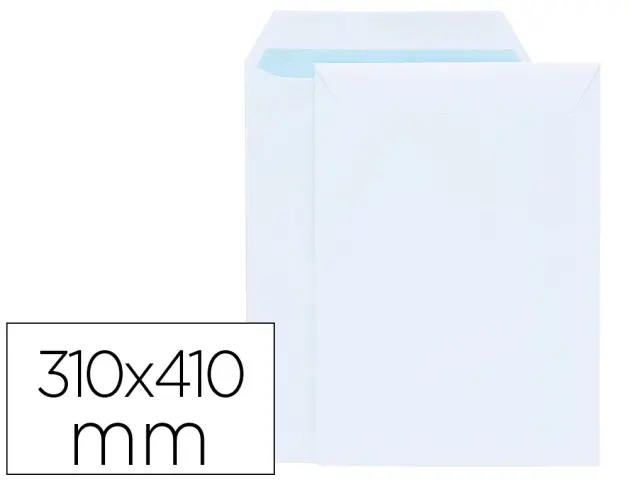 Imagen Sobre liderpapel bolsa blanco 310x410 mm solapa tira de silicona papel offset 100 gr caja de 250 unidades