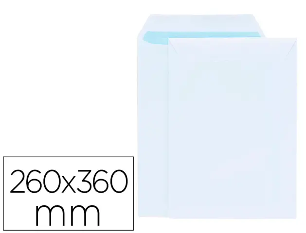 Imagen Sobre liderpapel bolsa blanco 260x360 mm solapa tira de silicona papel offset 100 gr caja de 250 unidades
