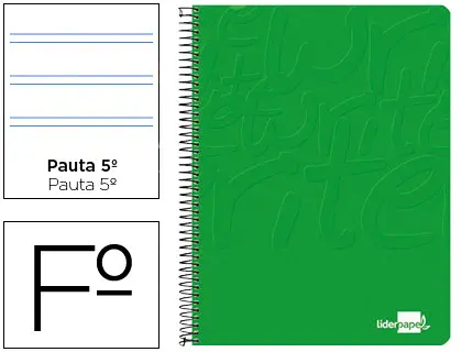 Imagen Cuaderno espiral liderpapel folio write tapa blanda 80h 60gr pauta 2,5 mm con margen color verde