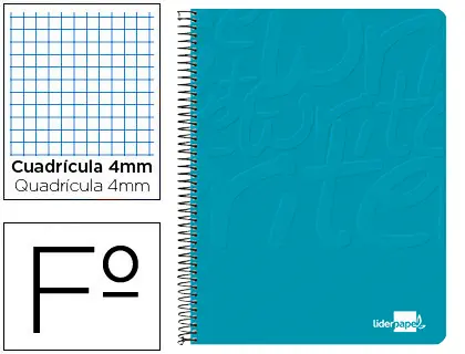 Imagen Cuaderno espiral liderpapel folio write tapa blanda 80h 60gr cuadro 4mm con margen color turquesa