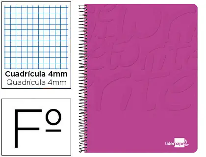 Imagen Cuaderno espiral liderpapel folio write tapa blanda 80h 60gr cuadro 4mm con margen color rosa