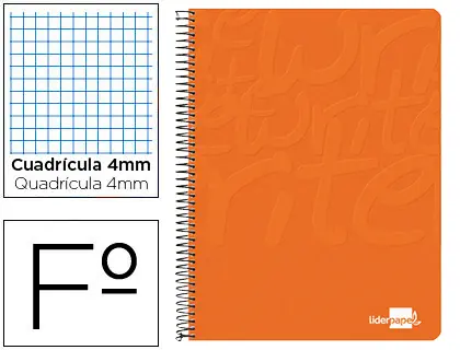 Imagen Cuaderno espiral liderpapel folio write tapa blanda 80h 60gr cuadro 4mm con margen color naranja