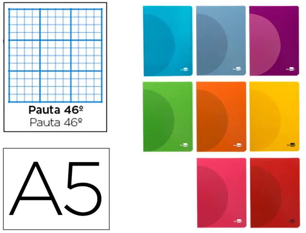 Imagen Libreta liderpapel 360 tapa de plastico a5 48 hojas 90g/m2 rayado n 46 colores surtidos