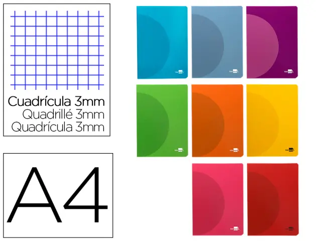 Imagen Libreta liderpapel 360 tapa de plastico a4 48 hojas 90g/m2 cuadro 3 mm con margen colores surtidos