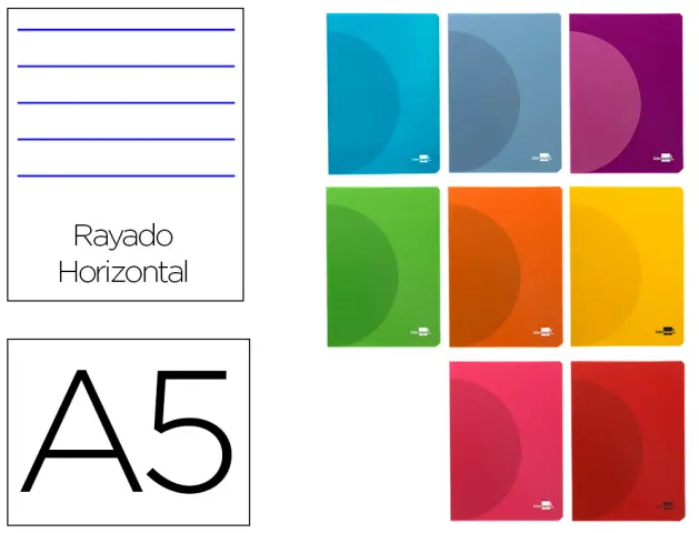 Imagen Libreta liderpapel 360 tapa de plastico a5 48 hojas 90g/m2 horizontal con margen colores surtidos