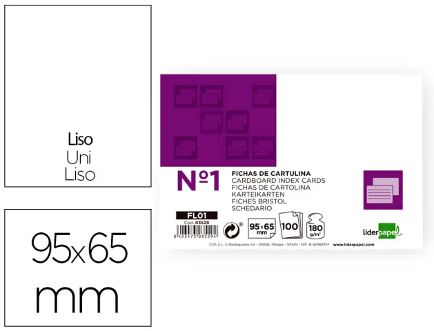 Imagen Ficha liderpapel lisa n1 65x95mm paquete de 100 180g