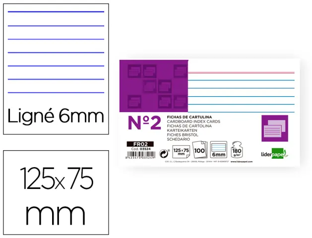 Imagen Ficha liderpapel rayada n2 75 x 125mm paquete de 100 180g