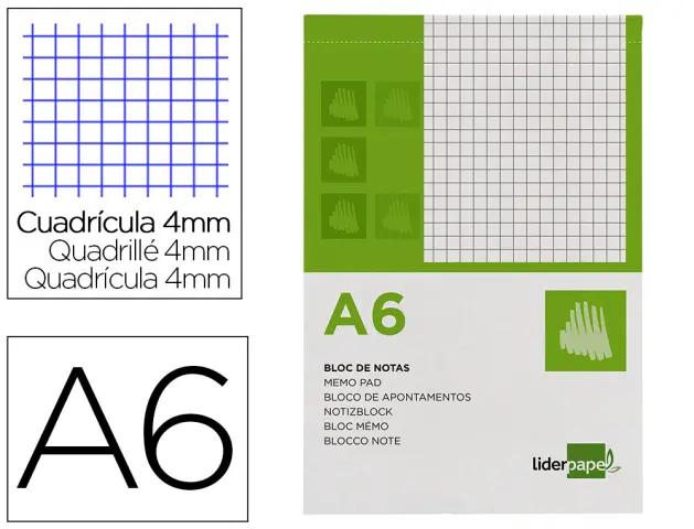 Imagen Bloc notas liderpapel cuadro 4mm a6 80 hojas 60g/m2 perforado