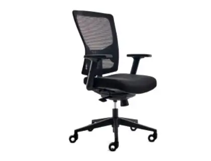 Imagen Silla rocada de oficina con brazos tapizada en tela ingnifuga y respaldo en polimero color negro