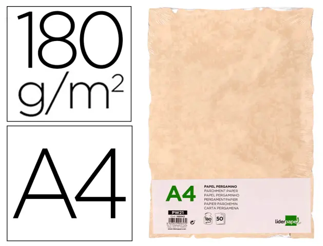 Imagen Papel pergamino liderpapel din a4 con bordes 180g/m2 color crema paquete de 50 hojas