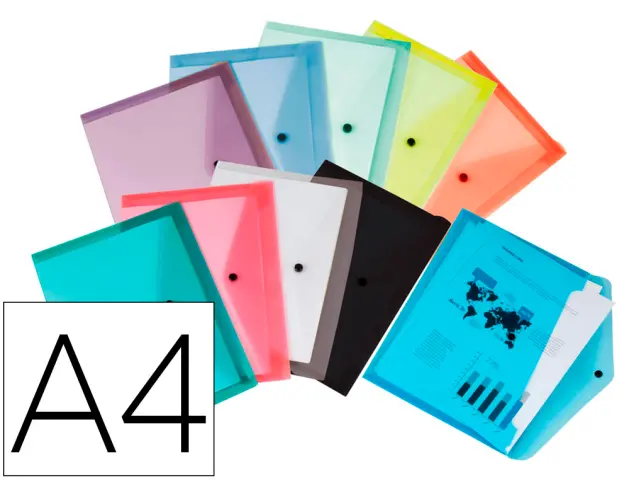 Imagen Carpeta liderpapel dossier broche transparente din a4 paquete de 12 unidades colores surtidos