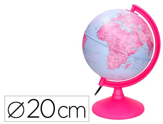 Imagen Globo terraqueo liderpapel con luz fisico y politico diametro 20 cm color rosa