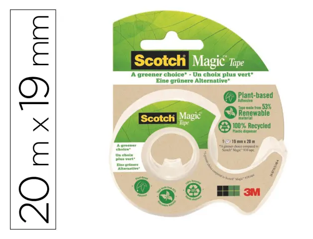 Imagen Cinta adhesiva scotch magic invisible 20 mt x 19 mm ecologica en miniportarrollo