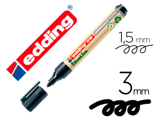 Imagen Rotulador edding 28 para pizarra blanca ecoline 90% reciclado color negro punta redonda 1,5-3 mm recargable