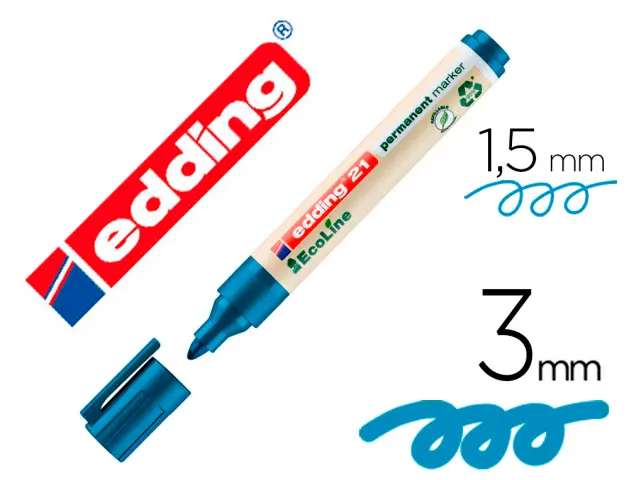 Imagen Rotulador edding 21 marcador permanente ecoline 90% reciclado color azul punta redonda 1,5-3 mm recargable