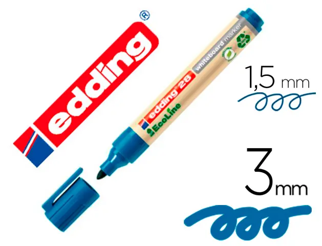 Imagen Rotulador edding 28 para pizarra blanca ecoline 90% reciclado color azul punta redonda 1,5-3 mm recargable