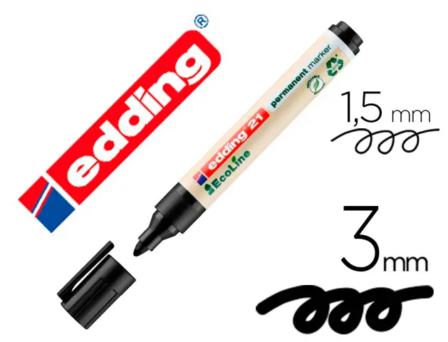Imagen Rotulador edding 21 marcador permanente ecoline 90% reciclado color negro punta redonda 1,5-3 mm recargable