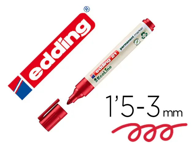 Imagen Rotulador edding 21 marcador permanente ecoline 90% reciclado color rojo punta redonda 1,5-3 mm recargable