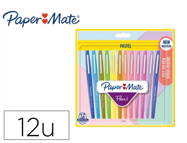 Imagen Rotulador paper mate flair pastel punta de fibra blister de 12 unidades colores surtidos