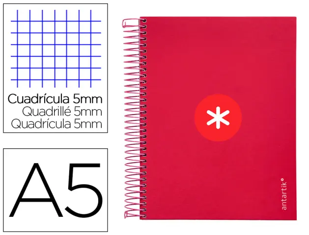 Imagen Cuaderno espiral liderpapel a5 micro antartik tapa forrada120h 100 gr cuadro 5mm 5 banda6 taladros color frambuesa