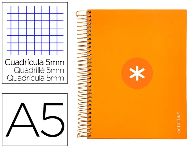 Imagen Cuaderno espiral liderpapel a5 micro antartik tapa forrada120h 100 gr cuadro 5mm 5 banda6 taladros color mostaza