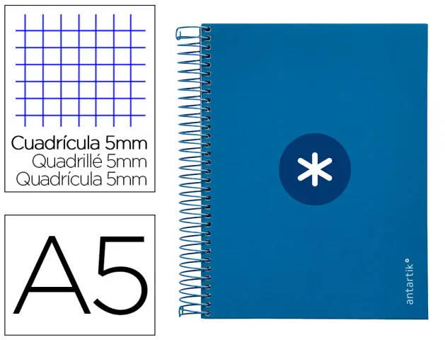 Imagen Cuaderno espiral liderpapel a5 micro antartik tapa forrada120h 100 gr cuadro 5mm 5 banda6 taladros color azul oscuro