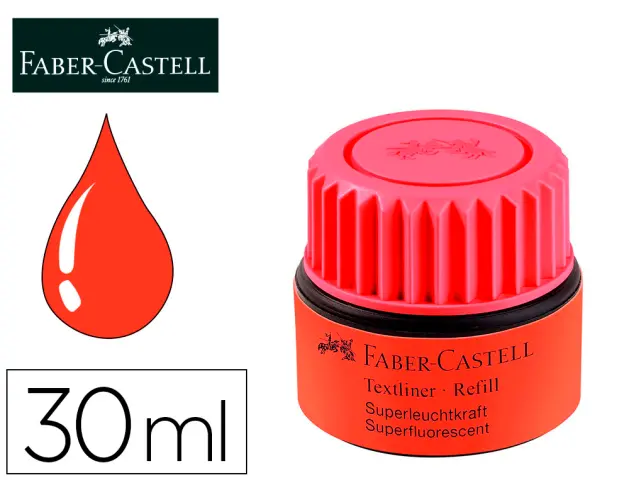 Imagen Tinta rotulador faber castell textliner fluorescente 1549 con sistema capilar color rojo frasco de 30 ml