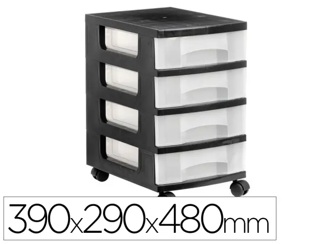 Imagen Cajonera archivo 2000 4 cajones transparente carcasa negra 6 litros con ruedas 390x290x480 mm