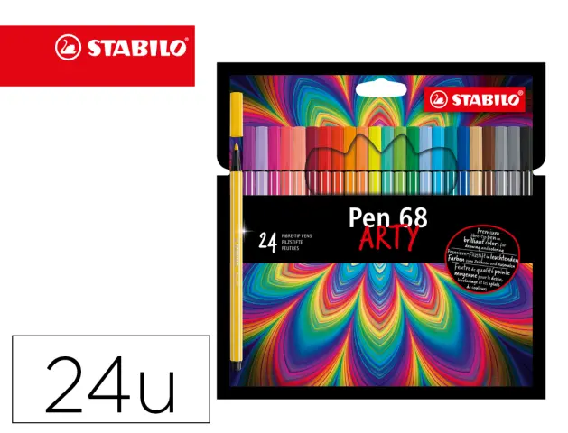 Imagen Rotulador stabilo acuarelable pen 68 arty line 1 mm estuche carton de 24 unidades colores surtidos
