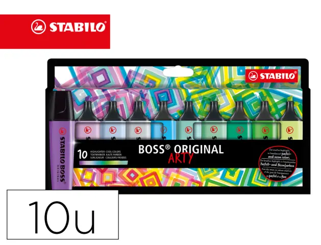 Imagen Rotulador stabilo boss fluorescente 70 arty line colores frios estuche carton de 10 unidades colores