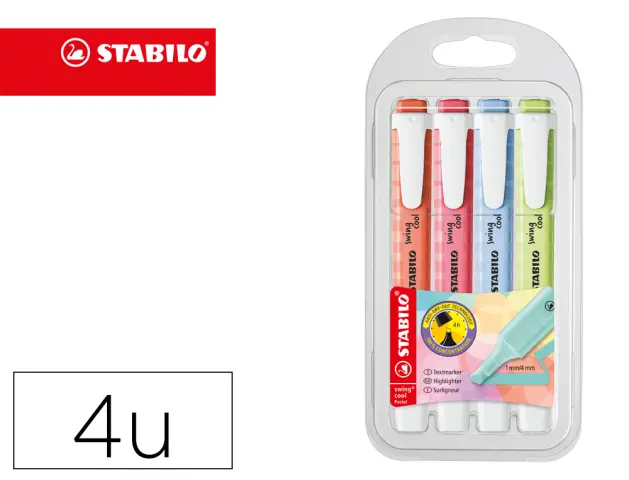 Imagen Rotulador stabilo fluorescente swing cool pastel estuche de 4 unidades colores surtidos