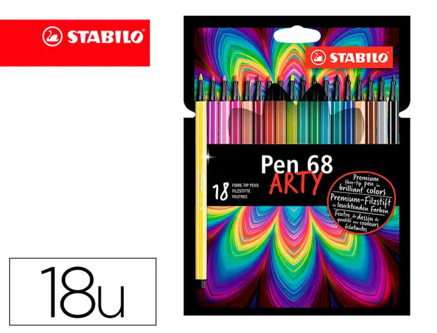 Imagen Rotulador stabilo acuarelable pen 68 estuche carton de 18 unidades colores surtidos