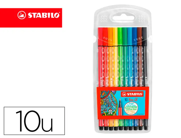 Imagen Rotulador stabilo acuarelable pen 68 estuche carton de 10 unidades colores surtidos