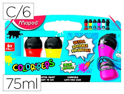 Imagen Tempera maped color peps ultra lavable caja de 6 colores surtidos primarios 75 ml