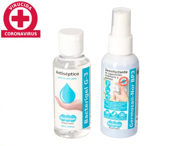 Imagen Gel hidroalcoholico antiseptico bacterigel g3 spray 60ml+desinfectante para superficies spray 60ml pack