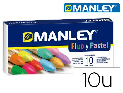 Imagen Lapices cera manley fluor y pastel caja de 10 colores surtidos