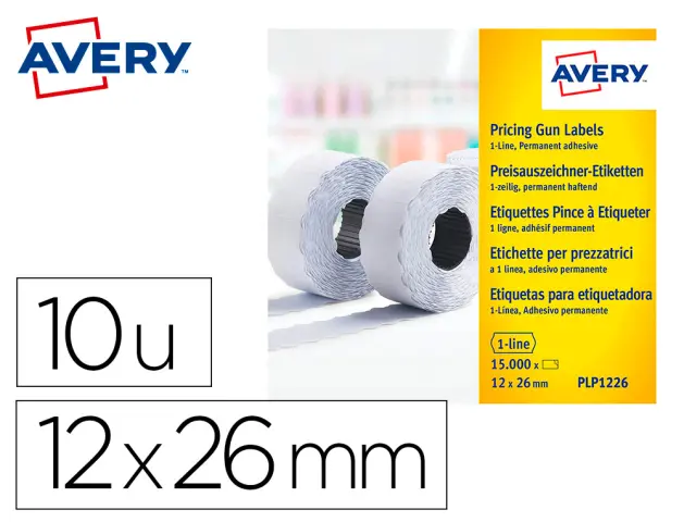 Imagen Etiqueta avery 1 linea adhesivo permanente 26x12 mm blanca rollo de 1500 unidades caja de 10 unidades
