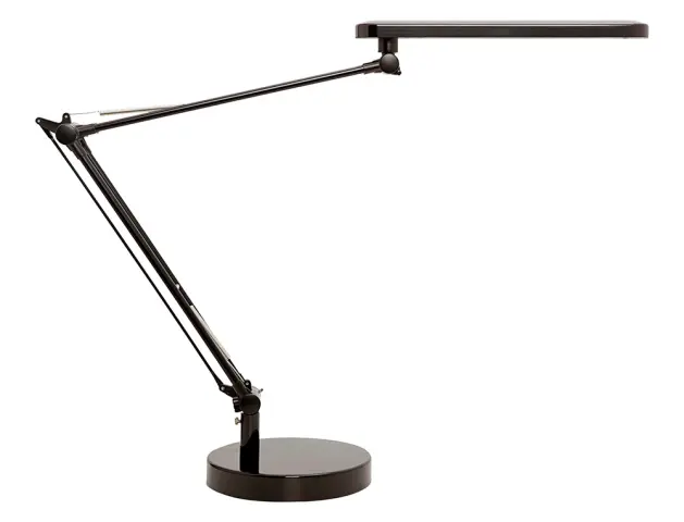 Imagen Lampara de escritorio unilux mambo led 5,6w doble brazo articulado abs y aluminio negro base 19 cm diametro