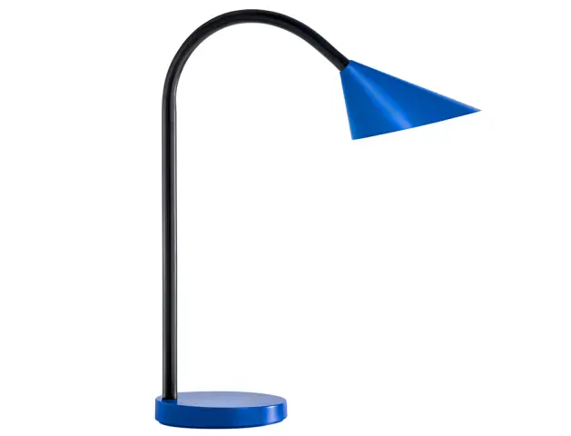 Imagen Lampara de escritorio unilux sol led 4w brazo flexible abs y metal azul base 14 cm diametro