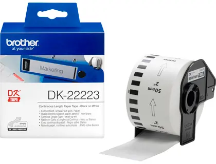 Imagen Etiqueta brother dk22223 cinta papel continuo adhesiva removible blanca 50 mm x 30,48 mt