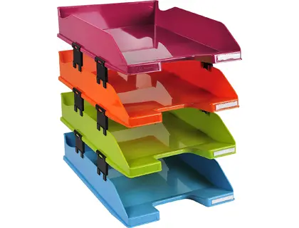 Imagen Bandeja sobremesa exacompta plastico arlequin set de 4 unidades colores surtidos 346x254x243 mm