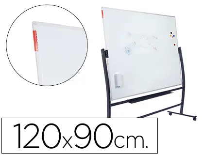 Imagen Pizarra blanca rocada vitrificada magnetica con soporte volteable doble cara 90x120 cm