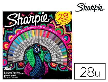 Imagen Rotulador sharpie permanente punta fina caja de 28 unidades colores surtidos