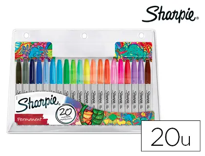 Imagen Rotuladores sharpie permanente punta fina blister de 20 unidades colores surtidos