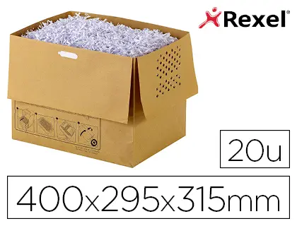 Imagen Bolsa de residuos rexel reciclable para destructora auto+300x capacidad 40 l pack de 20 unidades 400x295x315 mm