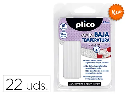 Imagen Barra termofusible plico cola baja temperatura 8 mm de diametro x 95 mm de alto blister de 22 unidades