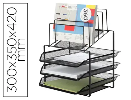 Imagen Bandeja clasificadora sobres q-connect kf17296 metalica rejilla negra 3 bandejas 300x350x420 mm