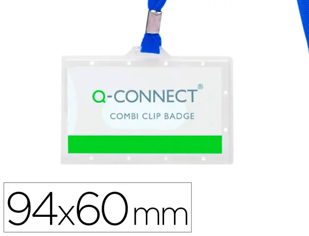 Imagen Identificador q-connect kf17112 con cordon plano azul y apertura lateral 94x60 mm